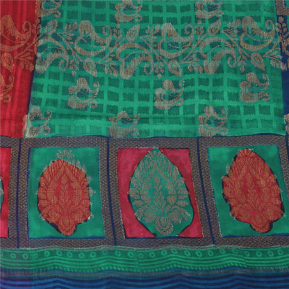 Sanskriti Vintage Red/Green Sarees Pure Georgette Woven Premium Sari 5yd Fabric