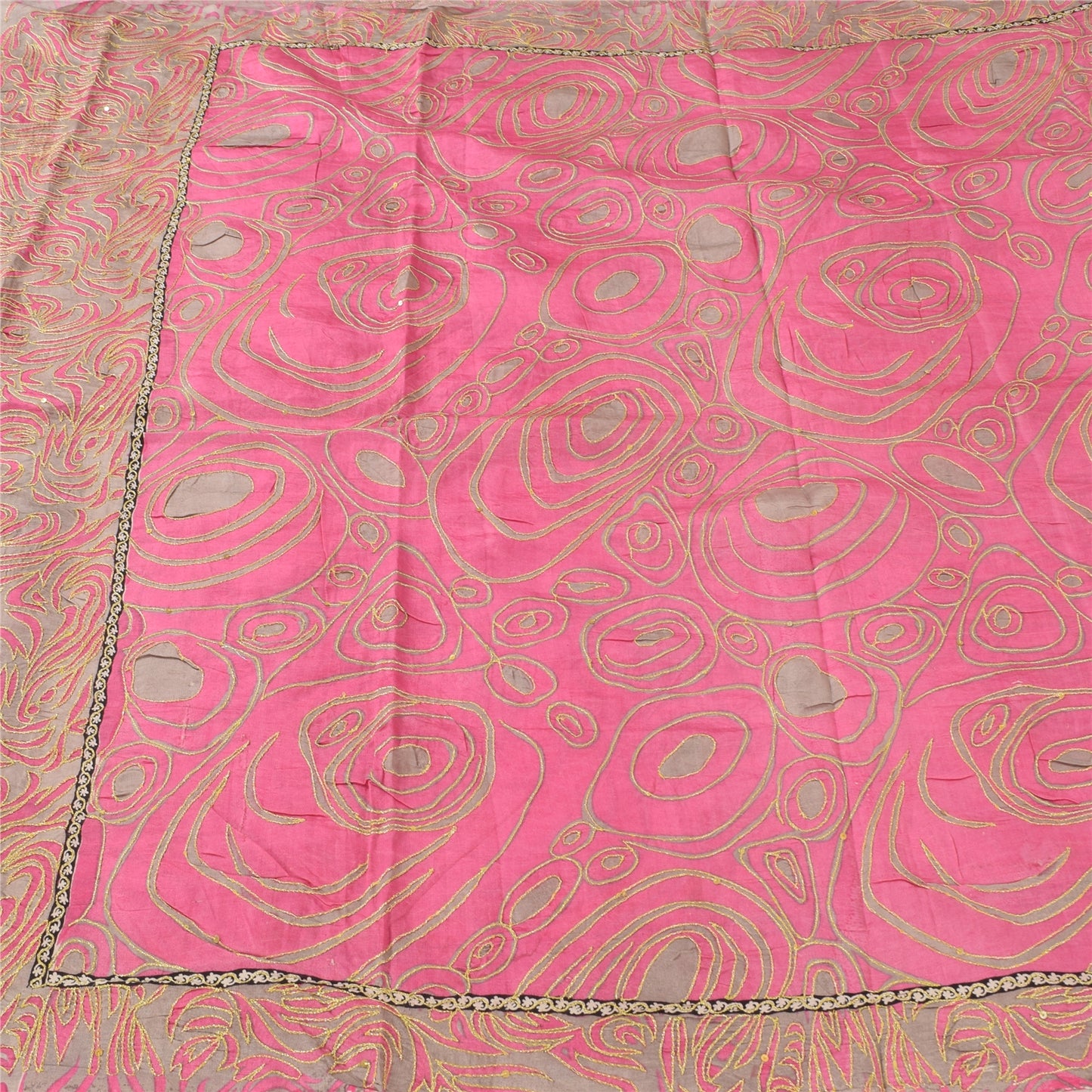 Sanskriti Vintage Pink/Gray Sarees Pure Silk Embroidered Ethnic Sari 5yd Fabric