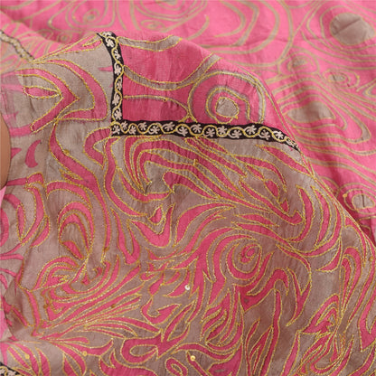 Sanskriti Vintage Pink/Gray Sarees Pure Silk Embroidered Ethnic Sari 5yd Fabric