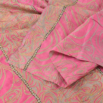 Sanskriti Vintage Pink/Gray Sarees Pure Silk Embroidered Ethnic Sari 5yd Fabric