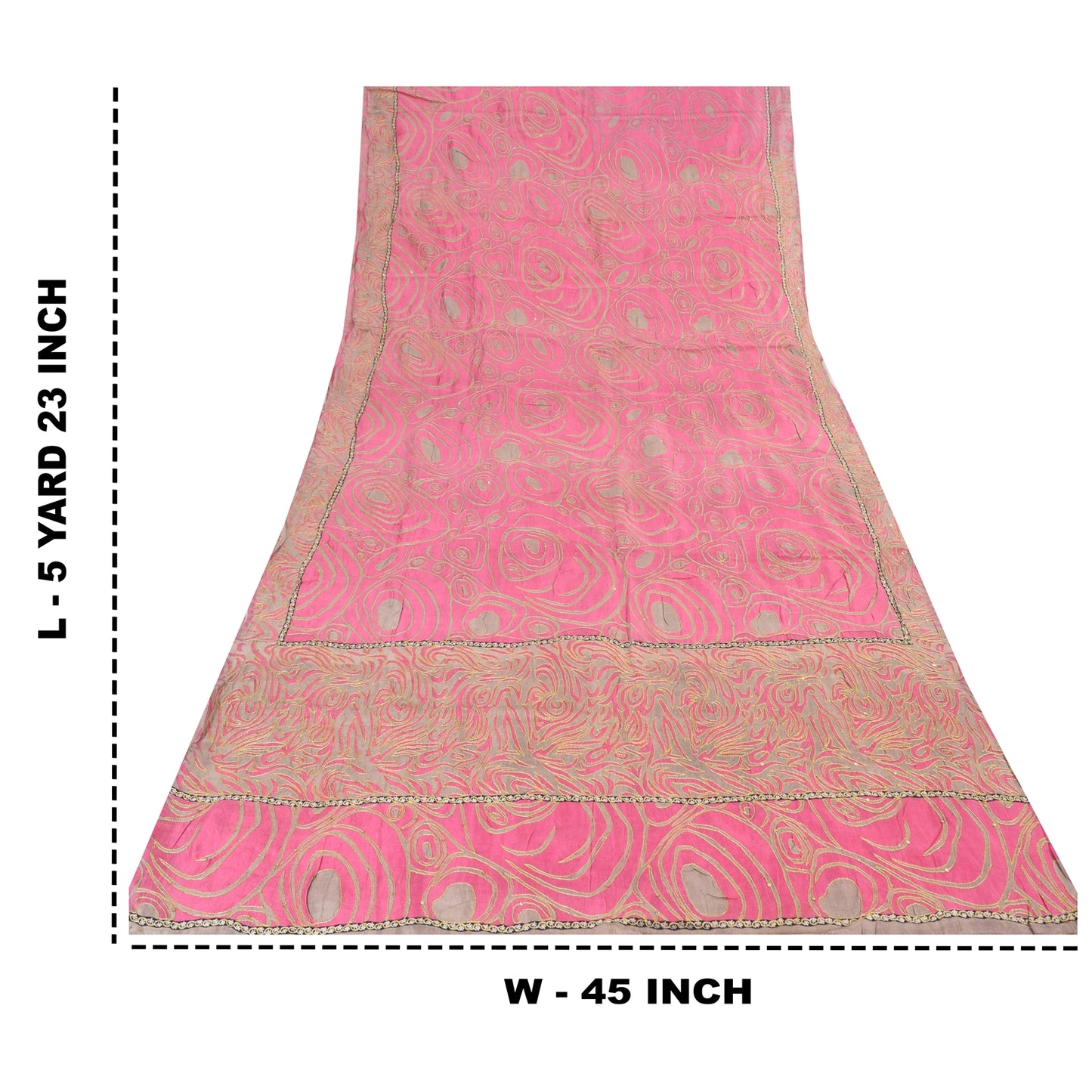 Sanskriti Vintage Pink/Gray Sarees Pure Silk Embroidered Ethnic Sari 5yd Fabric