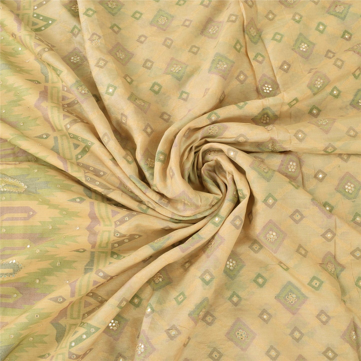 Sanskriti Vintage Ivory Sarees Pure Silk Hand Woven Ethnic Sari 5yd Craft Fabric