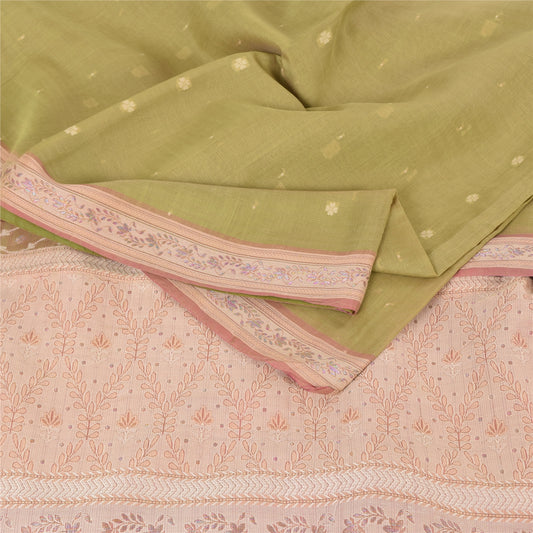 Sanskriti Vintage Green/Ivory Sarees Pure Silk Woven Premium Sari Craft Fabric