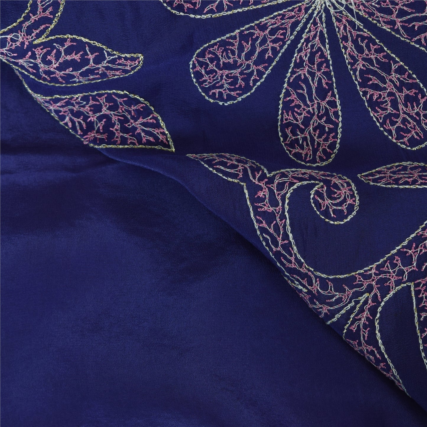 Sanskriti Vintage Purple Sarees Pure Crepe Embroidered Ethnic Sari Craft Fabric