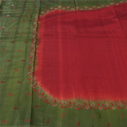 Sanskriti Vintage Green/Red Sarees Pure Silk Embroidered Premium Sari 5yd Fabric