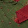 Sanskriti Vintage Green/Red Sarees Pure Silk Embroidered Premium Sari 5yd Fabric