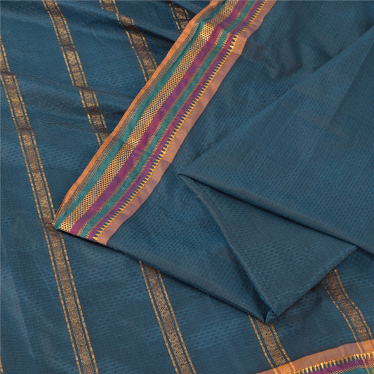 Sanskriti Vintage Indian Blue Sarees Blend Silk Woven Premium Sari Craft Fabric