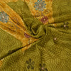 Sanskriti Vintage Sarees Green Hand Beaded Pure Georgette Silk Sari Craft Fabric