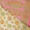 Sanskriti Vintage Sarees Cream/Pink Hand Beaded Woven Pure Silk Sari 6yd Fabric