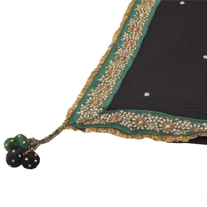 Sanskriti Vintage Sarees Black Hand Beaded Zardozi Pure Georgette Sari 6ydFabric