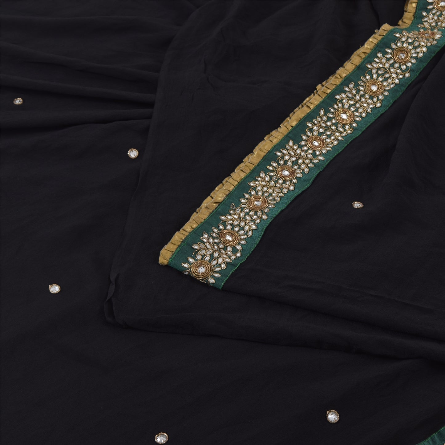 Sanskriti Vintage Sarees Black Hand Beaded Zardozi Pure Georgette Sari 6ydFabric