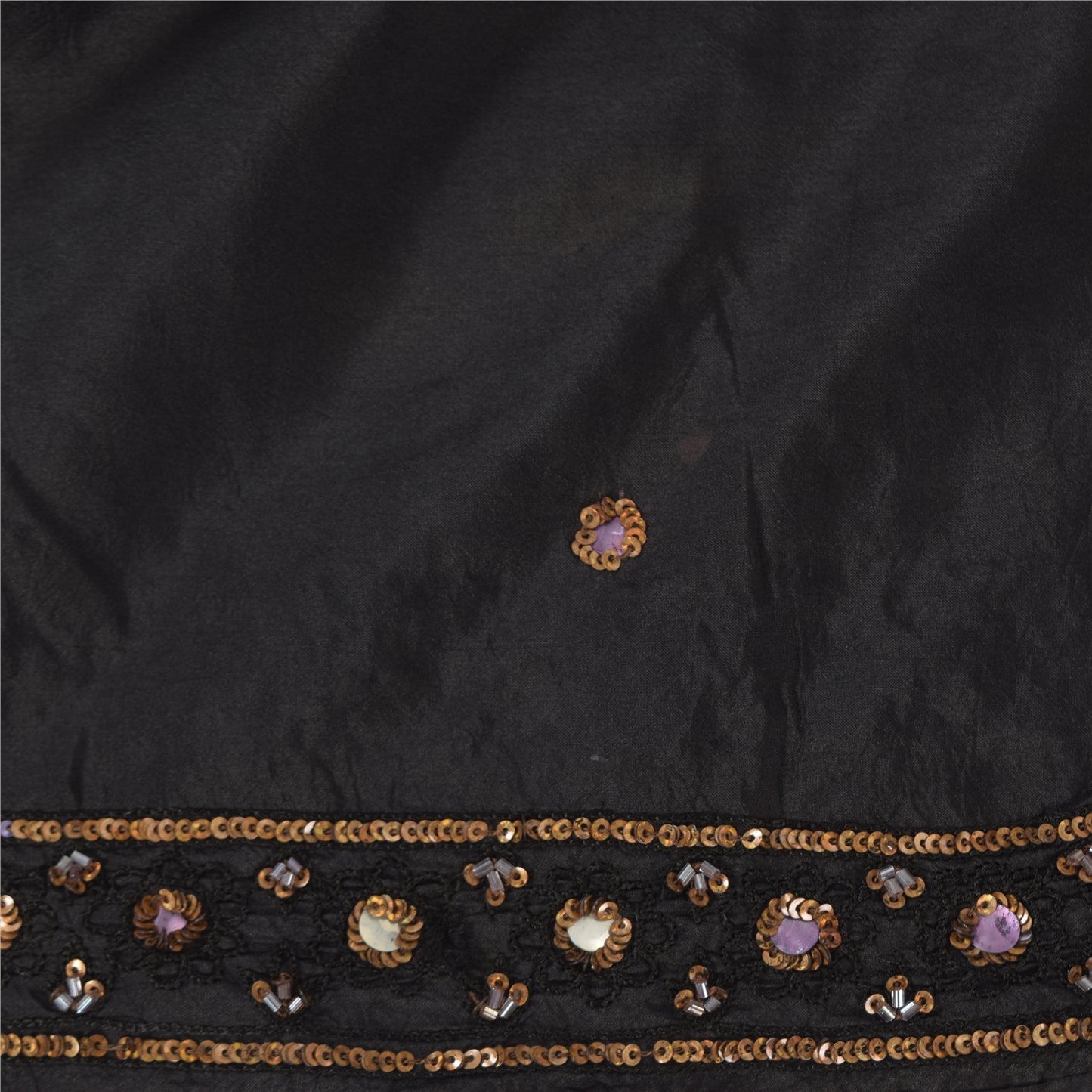 Sanskriti Vintage Sarees Indian Black Hand Beaded Pure Silk Sari Craft Fabric