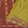 Sanskriti Vintage Sarees Green Pure Cotton Ikat Hand Woven Sari 5yd Craft Fabric