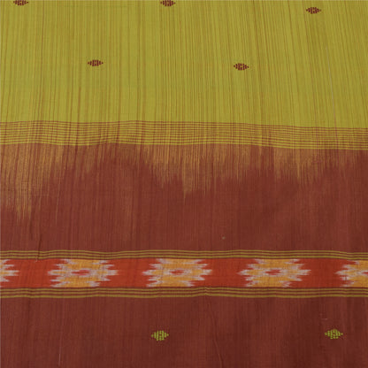 Sanskriti Vintage Sarees Green Pure Cotton Ikat Hand Woven Sari 5yd Craft Fabric