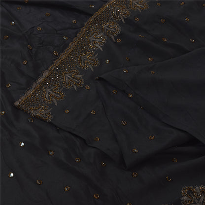 Sanskriti Vintage Sarees Black Hand Beaded Zari 100% Pure Silk Sari Craft Fabric