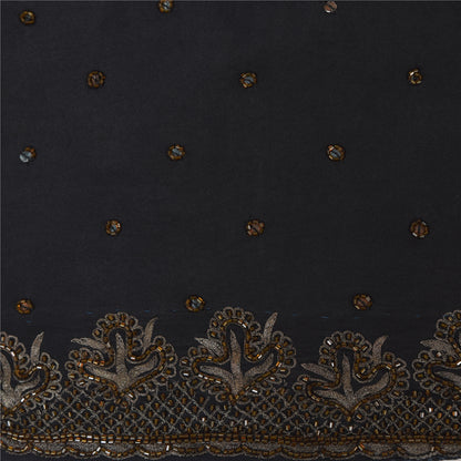 Sanskriti Vintage Sarees Black Hand Beaded Zari 100% Pure Silk Sari Craft Fabric