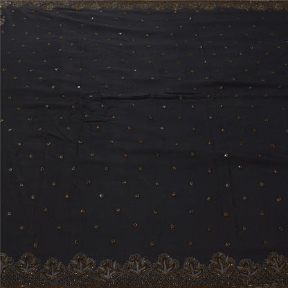 Sanskriti Vintage Sarees Black Hand Beaded Zari 100% Pure Silk Sari Craft Fabric