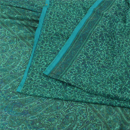 Sanskriti Vintage Sarees Indian Green Hand Block Georgette Sari 5yd Craft Fabric