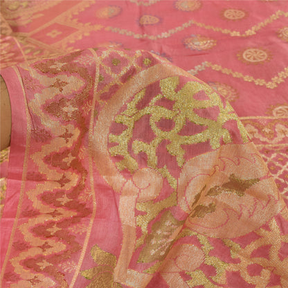 Sanskriti Vintage Sarees Pink HandWoven Indian Artificial Silk Sari Craft Fabric