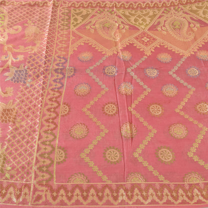 Sanskriti Vintage Sarees Pink HandWoven Indian Artificial Silk Sari Craft Fabric