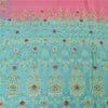 Sanskriti Vintage Sarees Pink/Blue Hand Beaded Woven Pure Silk Sari Craft Fabric