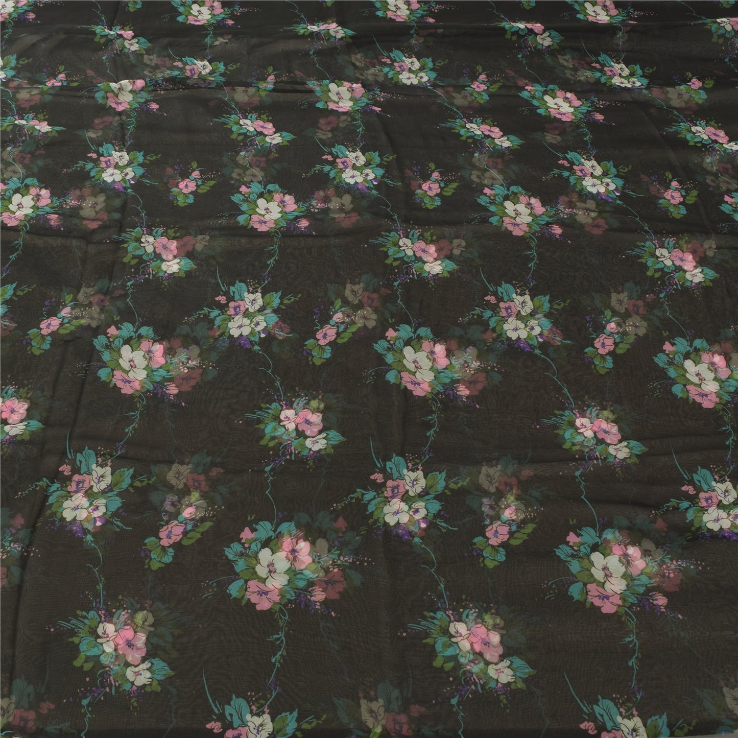 Sanskriti Vintage Sarees Indian Black Printed Georgette Sari 5yd Craft Fabric