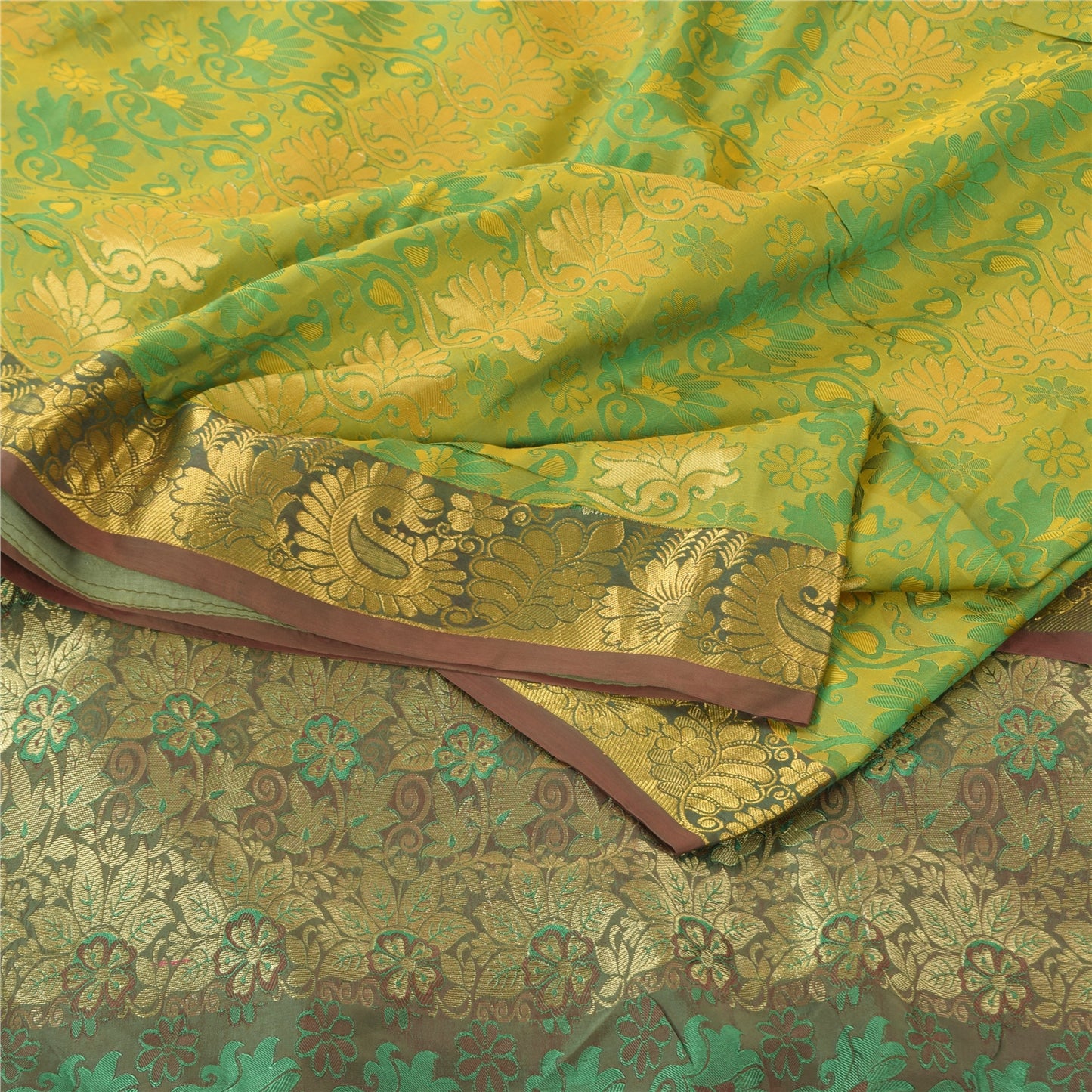 Sanskriti Vintage Sarees Indian Green Bollywood Blend Silk Sari 5yd Craft Fabric