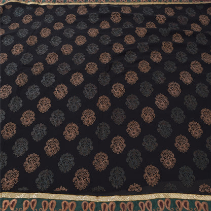 Sanskriti Vintage Sarees Black Embroidered Pure Georgette Silk Sari Craft Fabric