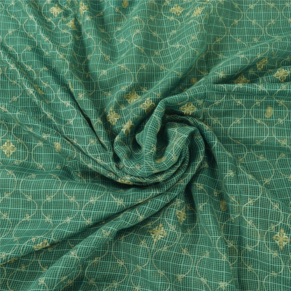 Sanskriti Vintage Sarees Green Embroidered Kota Woven Pure Cotton Sari Fabric