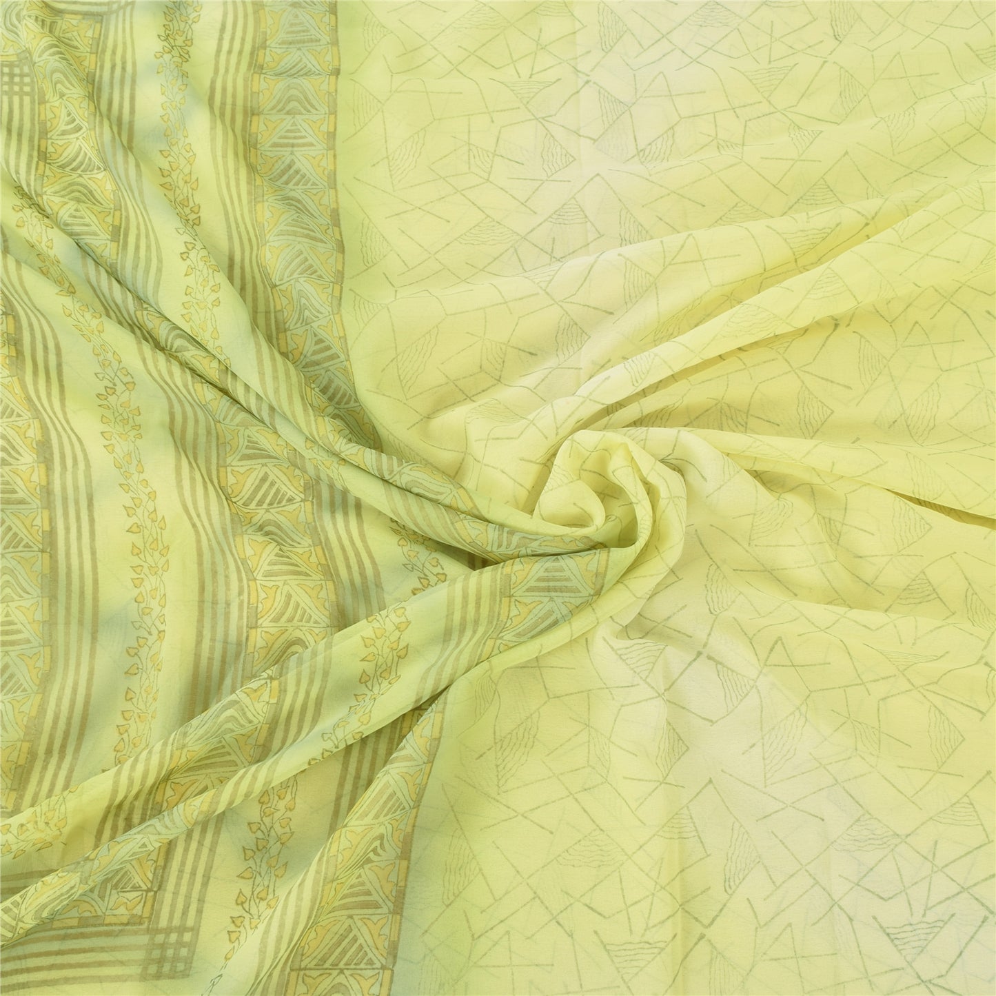 Sanskriti Vintage Sarees Indian Lemon Green Georgette Sari Soft 6yd Craft Fabric