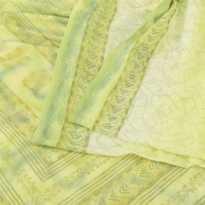 Sanskriti Vintage Sarees Indian Lemon Green Georgette Sari Soft 6yd Craft Fabric