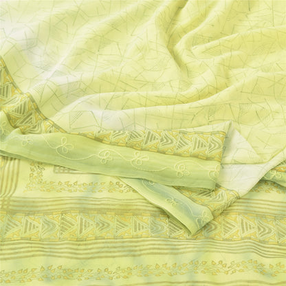 Sanskriti Vintage Sarees Indian Lemon Green Georgette Sari Soft 6yd Craft Fabric