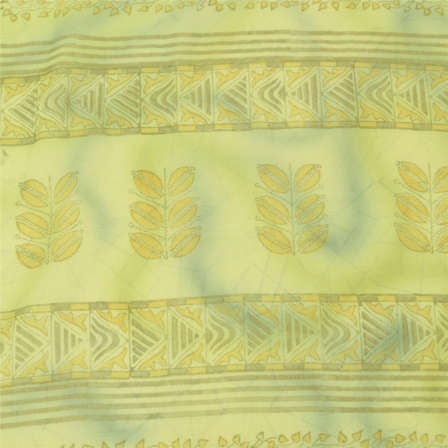 Sanskriti Vintage Sarees Indian Lemon Green Georgette Sari Soft 6yd Craft Fabric