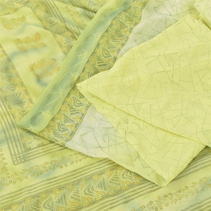 Sanskriti Vintage Sarees Indian Lemon Green Georgette Sari Soft 6yd Craft Fabric