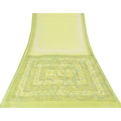 Sanskriti Vintage Sarees Indian Lemon Green Georgette Sari Soft 6yd Craft Fabric