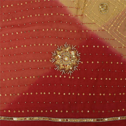 Sanskriti Vintage Red/Beige Sarees Pure Georgette Hand Beaded Sari Craft Fabric