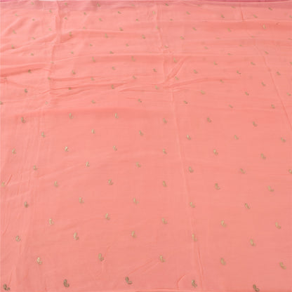 Sanskriti Vintage Sarees Peach Embroidery Pure Chiffon Silk Sari 6ydCraft Fabric