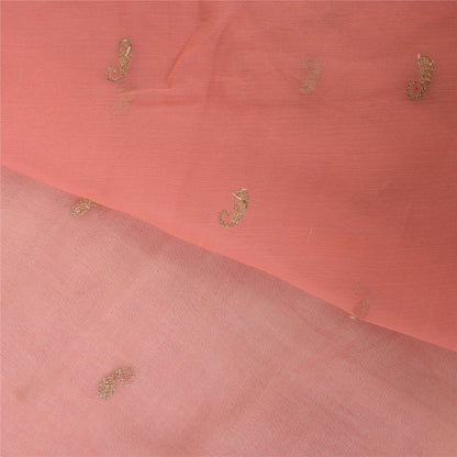 Sanskriti Vintage Sarees Peach Embroidery Pure Chiffon Silk Sari 6ydCraft Fabric