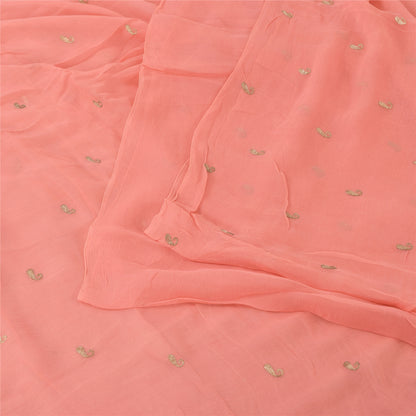 Sanskriti Vintage Sarees Peach Embroidery Pure Chiffon Silk Sari 6ydCraft Fabric