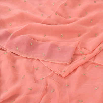 Sanskriti Vintage Sarees Peach Embroidery Pure Chiffon Silk Sari 6ydCraft Fabric