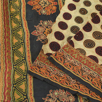 Sanskriti Vintage Indian Sarees Pure Silk Embroidered Printed Sari Craft Fabric