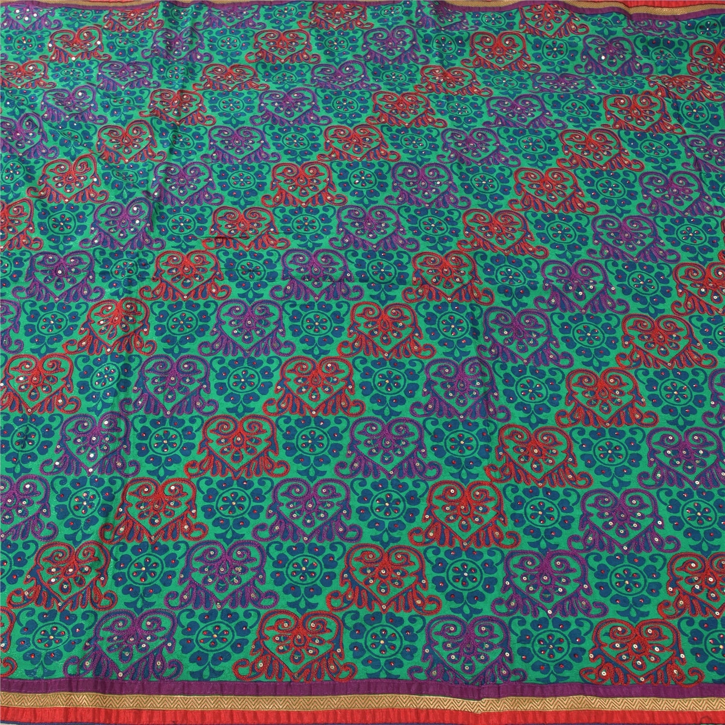 Sanskriti Vintage Indian Green Sarees Pure Silk Hand Beaded Premium Sari Fabric