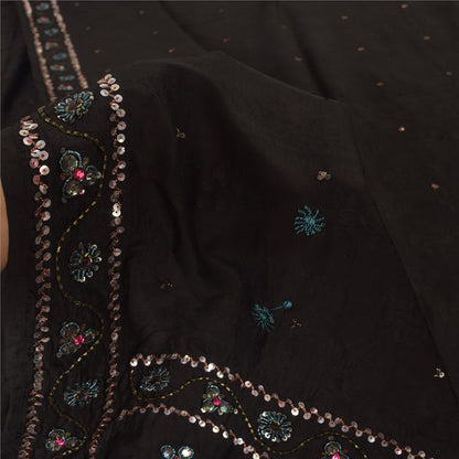 Sanskriti Vintage Black Sarees Pure Silk Hand Beaded Premium Sari Craft Fabric