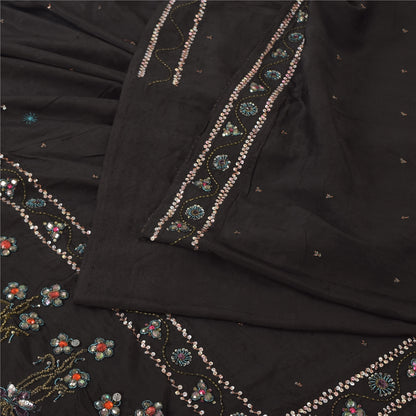 Sanskriti Vintage Black Sarees Pure Silk Hand Beaded Premium Sari Craft Fabric