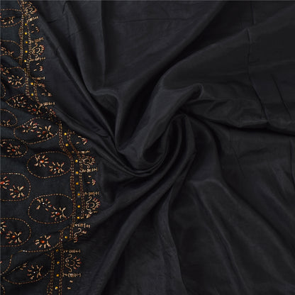 Sanskriti Vintage Black Sarees Pure Silk Hand Beaded Premium Sari Craft Fabric