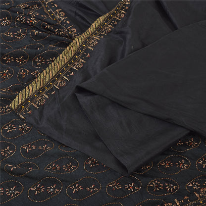 Sanskriti Vintage Black Sarees Pure Silk Hand Beaded Premium Sari Craft Fabric