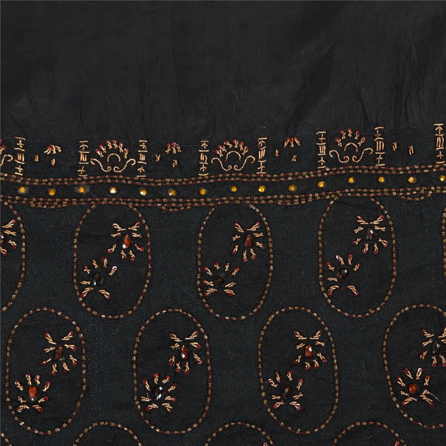 Sanskriti Vintage Black Sarees Pure Silk Hand Beaded Premium Sari Craft Fabric