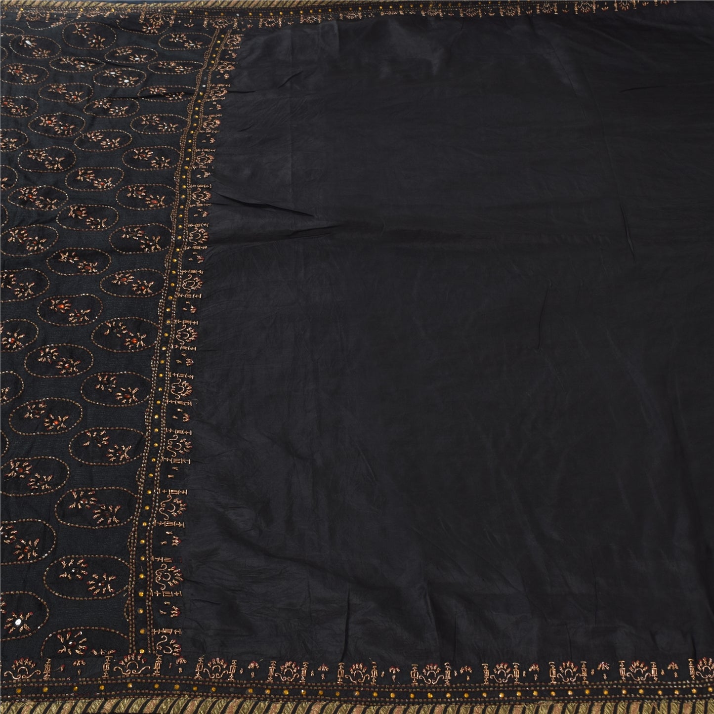 Sanskriti Vintage Black Sarees Pure Silk Hand Beaded Premium Sari Craft Fabric