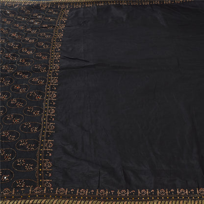 Sanskriti Vintage Black Sarees Pure Silk Hand Beaded Premium Sari Craft Fabric