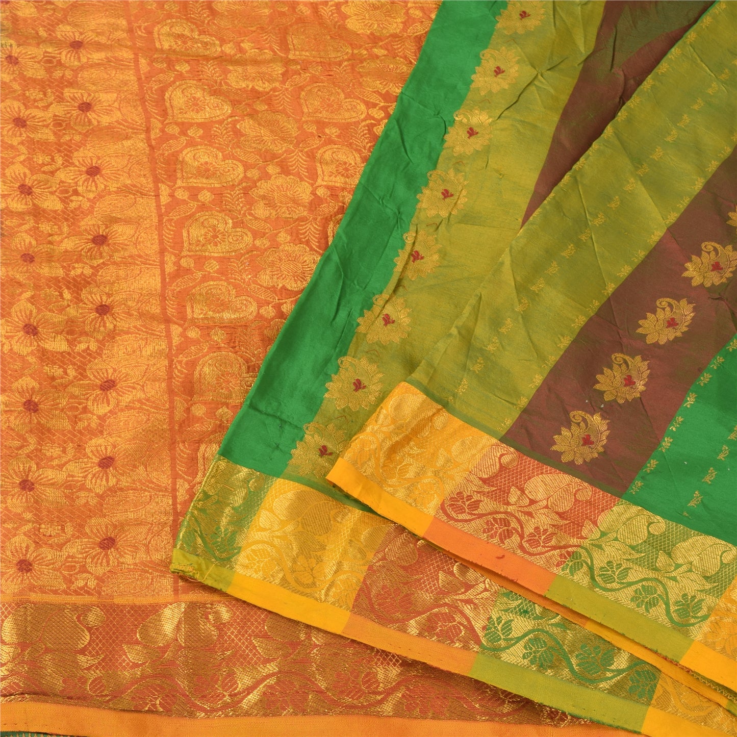 Sanskriti Vintage Indian Multi Sarees Pure Silk Woven Brocade Sari Craft Fabric